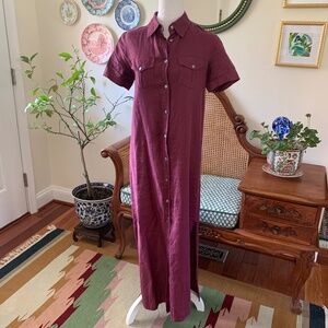 Vintage Nira Nira Linen Safari Cargo Military Dress Purple Long Maxi Small